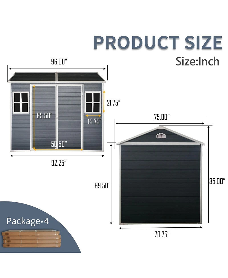 Mondawe 8 x 6 ft Resin Outdoor Storage Shed with Floor & Two Windows Lockable Door