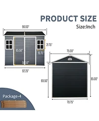 Mondawe 8 x 6 ft Resin Outdoor Storage Shed with Floor & Two Windows Lockable Door
