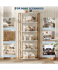 gaomon 6-Tier Wooden Bookshelf, 71" Industrial Tall Bookcase with Metal Frame for Living Room & Office