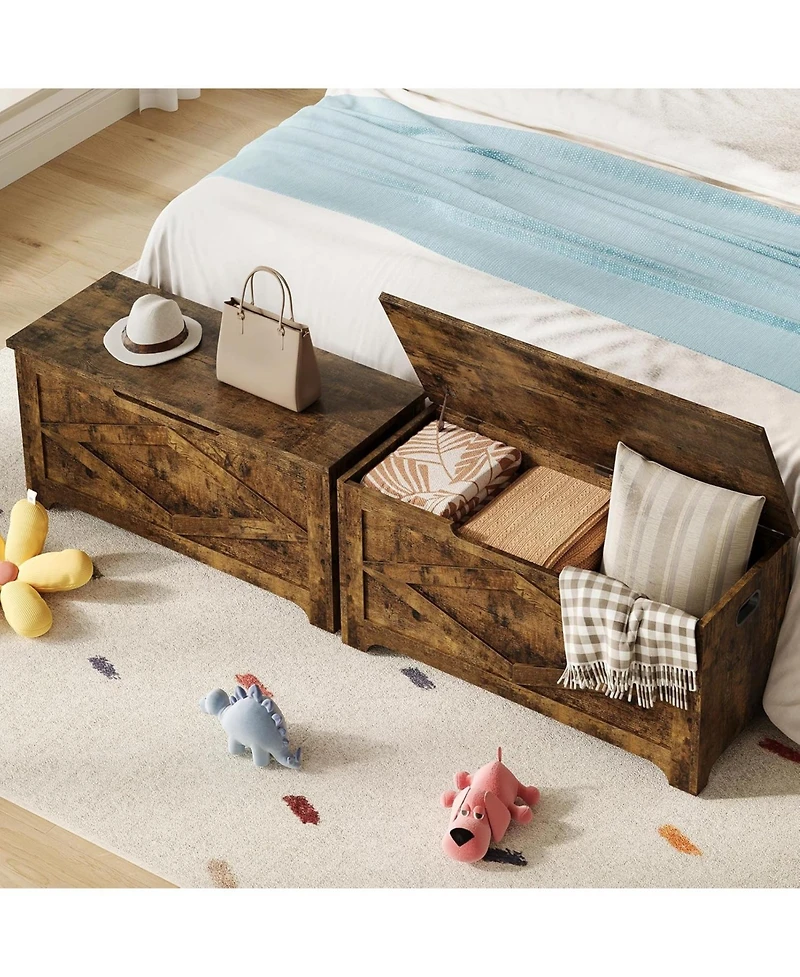 gaomon 39.4" Wooden Storage Chest, Storage Bench with Safety Hinges for Entryway & Living Room, Brown