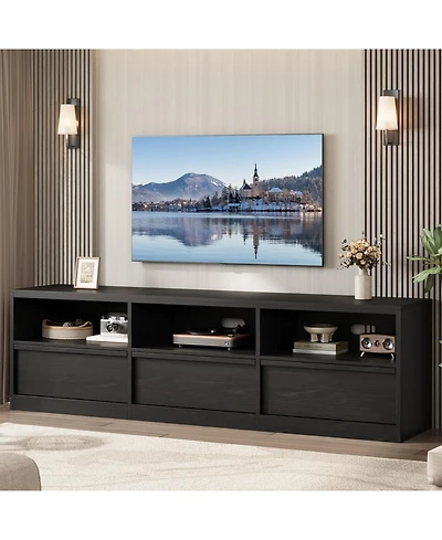 gaomon 70" Tv Stand for TVs up to 85", Mid-Century Modern Entertainment Center with Drawer & Open Shelves