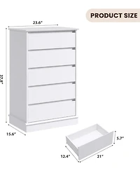 gaomon 5-Drawer Tall Dresser for Bedroom, Wooden Chest of Drawers with Deep Storage for Living Room, White