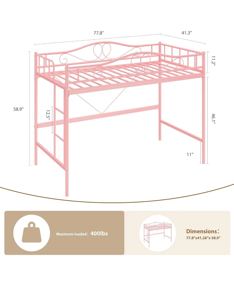 gaomon Loft Bed Twin with Removable Ladder & Full Safety Guardrail, Heavy-Duty Metal Frame 400 Lbs Weight Capacity, No Box