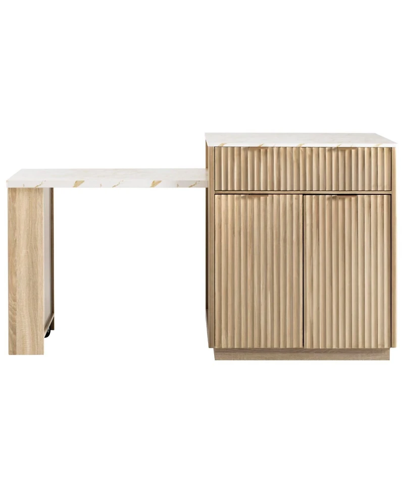 Streamdale Furniture Fluted Kitchen Island with Extendable Dining Table, Power Outlet & Storage