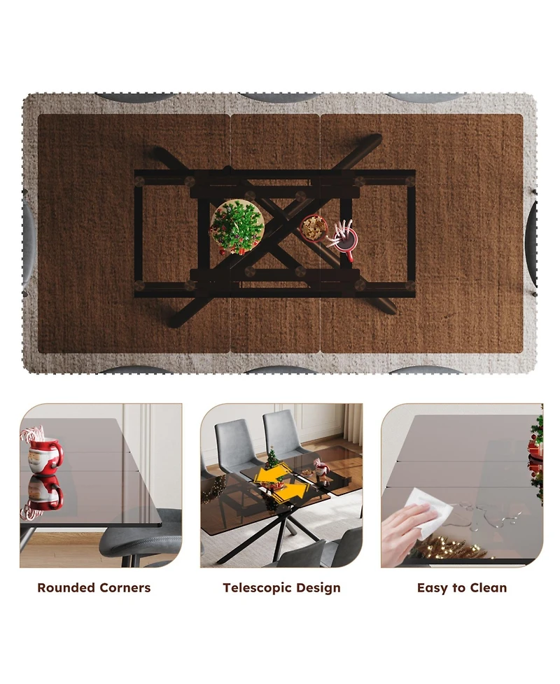 Streamdale Furniture Modern Expandable Dining Table with Retractable Leaf, Glass Top (7-59 chars)