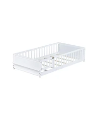 Streamdale Furniture Twin Size Floor Bed with Built-in Book Rack and Door