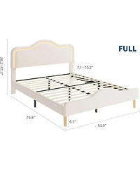 gaomon Upholstered Led Bed Frame with Adjustable Headboard and Footboard, Velvet Princess Platform Bedframe for Kids/Girls