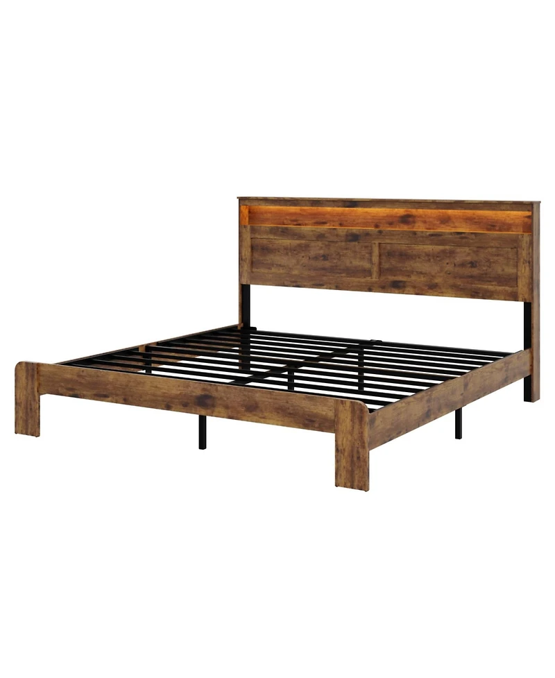 Streamdale Furniture King Wood Bed Frame Led Headboard Usb Storage