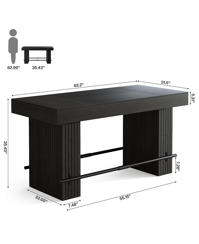 Tribesigns 62 Inch Kitchen Island, Rectangular Bar Table, Industrial Counter Height Pub Dining Table