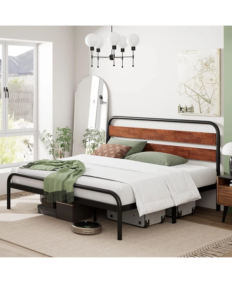 gaomon Platform Bed Frame with Wood Headboard, Heavy Duty Metal Slat Support, Noise Free Design Mattress Foundation