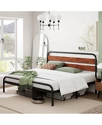 gaomon Platform Bed Frame with Wood Headboard, Heavy Duty Metal Slat Support, Noise Free Design Mattress Foundation