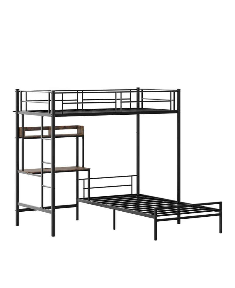 Streamdale Furniture Twin Over Twin Bunk Bed with Desk, Charging Station & Storage