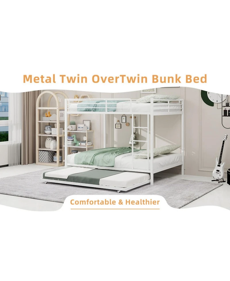 Streamdale Furniture Durable Square Tube Iron Bunk Bed with Safety Rails