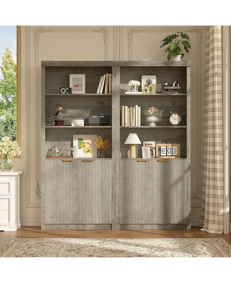 gaomon 5-Tier Bookcase with Storage Cabinet & Adjustable Shelf, Mid-Century Modern Bookshelf for Home Office, Grey