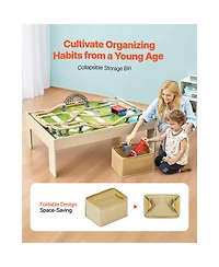 Slickblue Train Table, 120 Multicolor Pieces Wooden Kids Activity Table with Collapsible Storage Bin