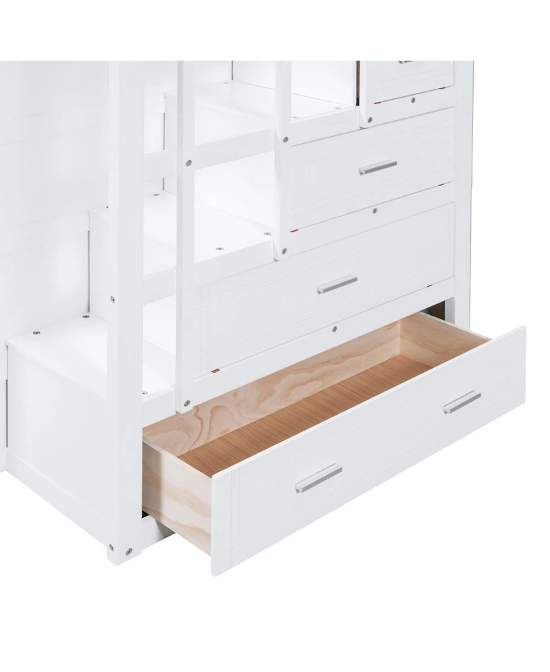 Streamdale Furniture Full Over Bunk Bed w/ Twin Trundle & Stairs, Gray