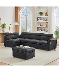 Streamdale Furniture Black Fabric Sectional Sofa with Storage Ottoman