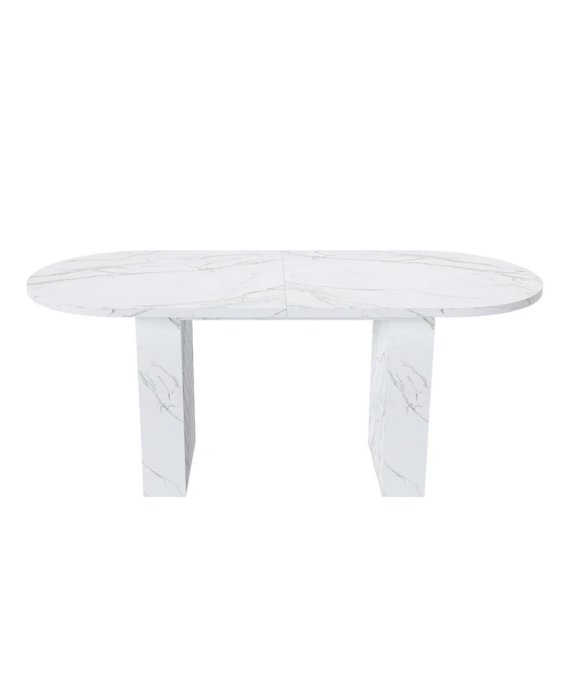 Streamdale Furniture 62.9" Oval Marble Dining Table, Wood Base, Modern Farmhouse