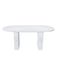 Streamdale Furniture 62.9" Oval Marble Dining Table, Wood Base, Modern Farmhouse