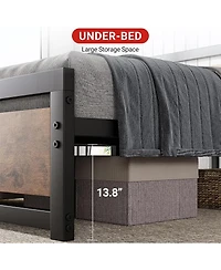 gaomon 14 Inch Heavy Duty Industrial Metal Platform Bed Frame with Wooden Headboard