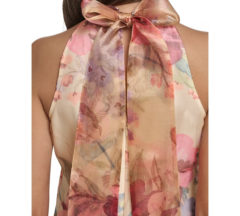 Vince Camuto Women's Printed Tiered Halter Neck Dress