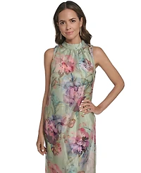 Vince Camuto Women's Printed Overlay Mock Neck Midi Dress