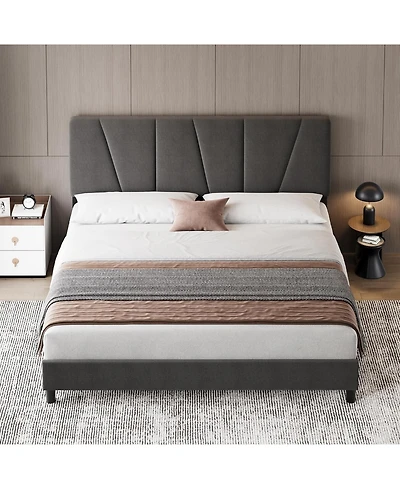 gaomon TrailBlaze Upholstered Bed Frame with Adjustable Headboard Modern Linen Platform Bed with Strong Wooden Slats