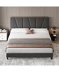 gaomon TrailBlaze Upholstered Bed Frame with Adjustable Headboard Modern Linen Platform Bed with Strong Wooden Slats