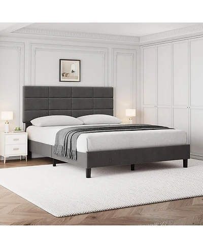 gaomon Upholstered Full Bed Frame with Adjustable Headboard, Linen Upholstered Platform Bed, No Box Spring Needed, 700Lbs Strong Metal Support