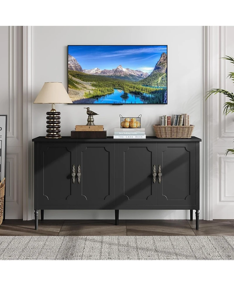 Gaomon 59" Buffet Cabinet with Storage, Wide Wood Console Table for Kitchen, Dining Room & Entryway, Black