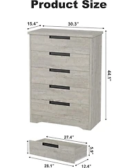 gaomon 5-Drawer Dresser for Bedroom, Wooden Chest of Drawers with Embedded Handles for Hallway & Entryway
