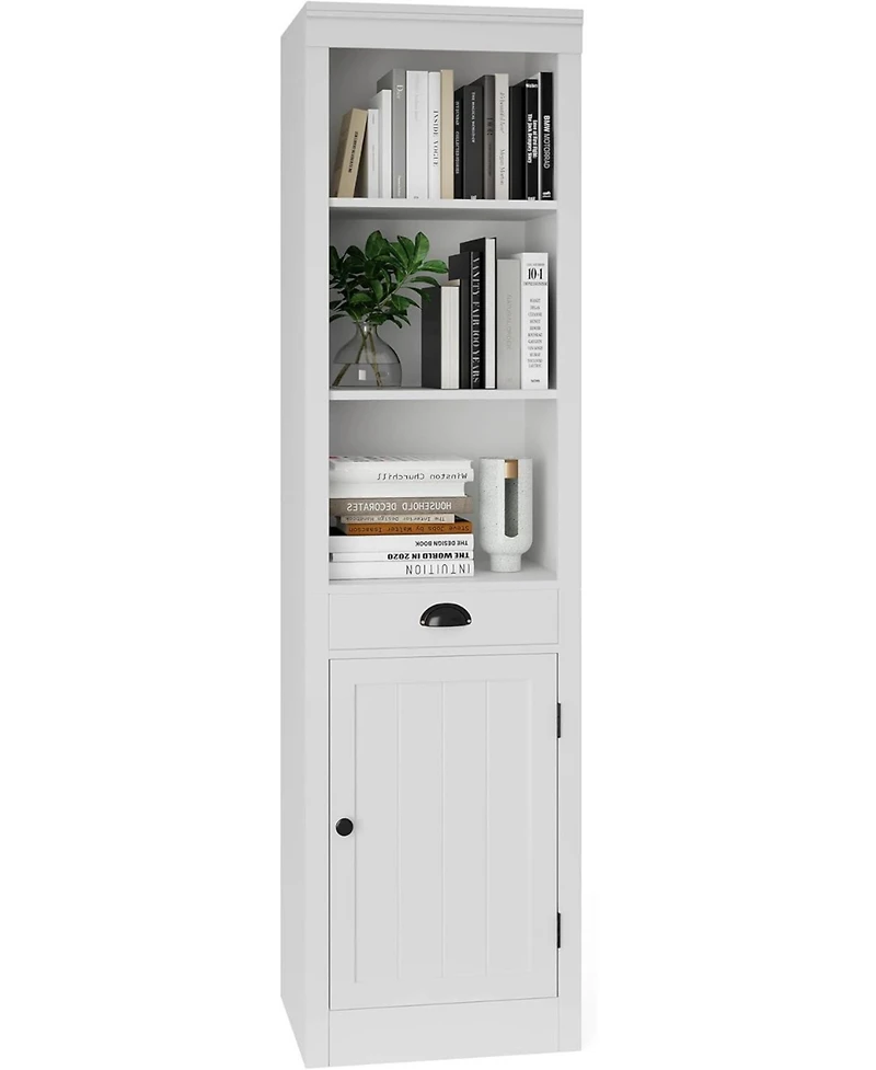 Gaomon 71" Tall Bookcase with Door & Drawer, 5-Tier Narrow Bookshelf with Adjustable Shelf for Home Office