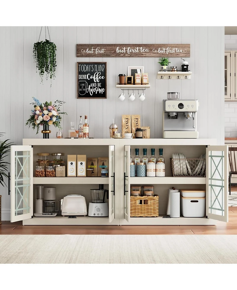 gaomon Buffet Sideboard Cabinet with Storage, Modern Coffee Bar Cabinet with 4 Glass Doors