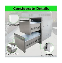 Gaomon 13" Outdoor Kitchen Drawers, Stainless Steel 2-Layer Flush Mount Bbq Drawers for Grill Station