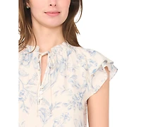 Msk Women's Flutter Sleeve Tie-Neck Babydoll Dress