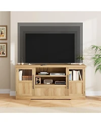 gaomon 72" Farmhouse Tv Stand, Entertainment Center with Wave Pattern, Glass Door Cabinets and Open Storage