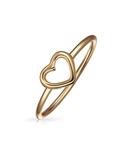 Bling Jewelry Minimalist Rose Gold Plated Sterling Silver Ring with Open Heart Design