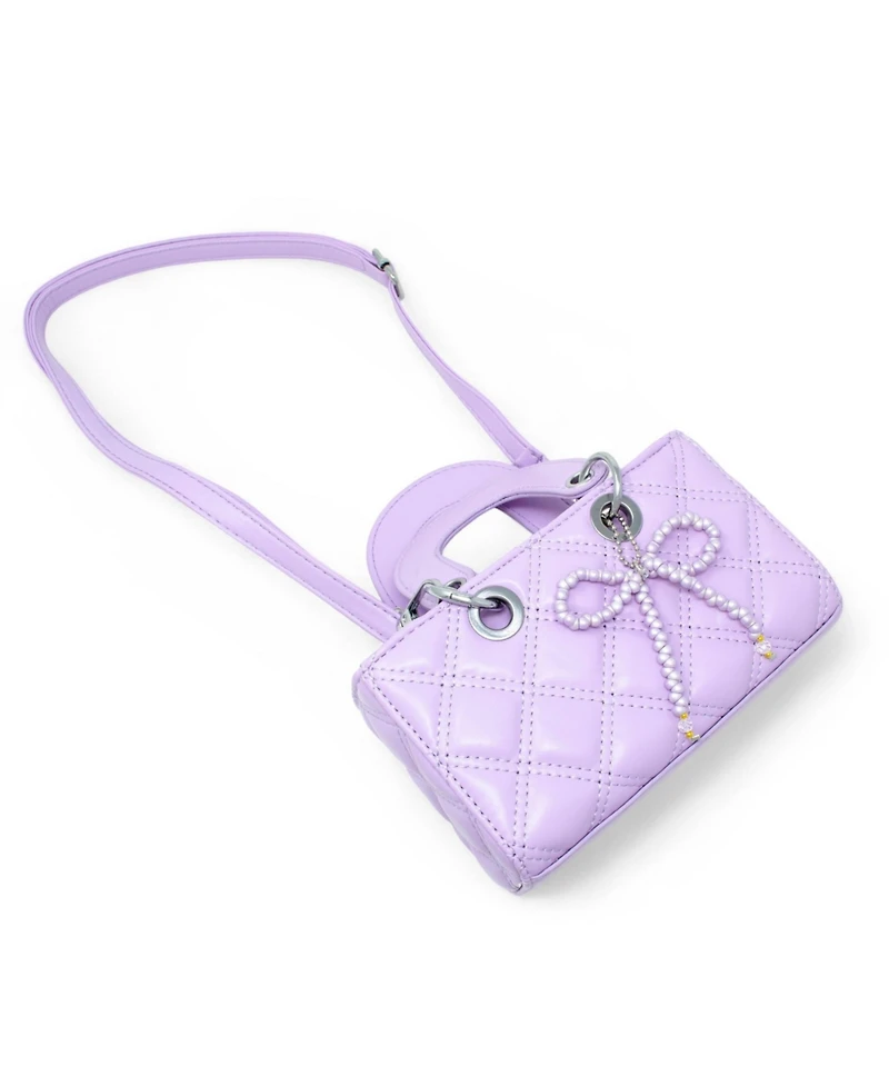 Zomi Gems Girls Quilted Rectangle Bow Charm Handbag, Purple