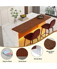 Streamdale Furniture 63" Modern White Kitchen Island with Marble-Look Surface & Led Lights (Island Only