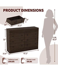 gaomon 6-Drawer Dresser for Bedroom, 47" Wide Wooden Chest of Drawers