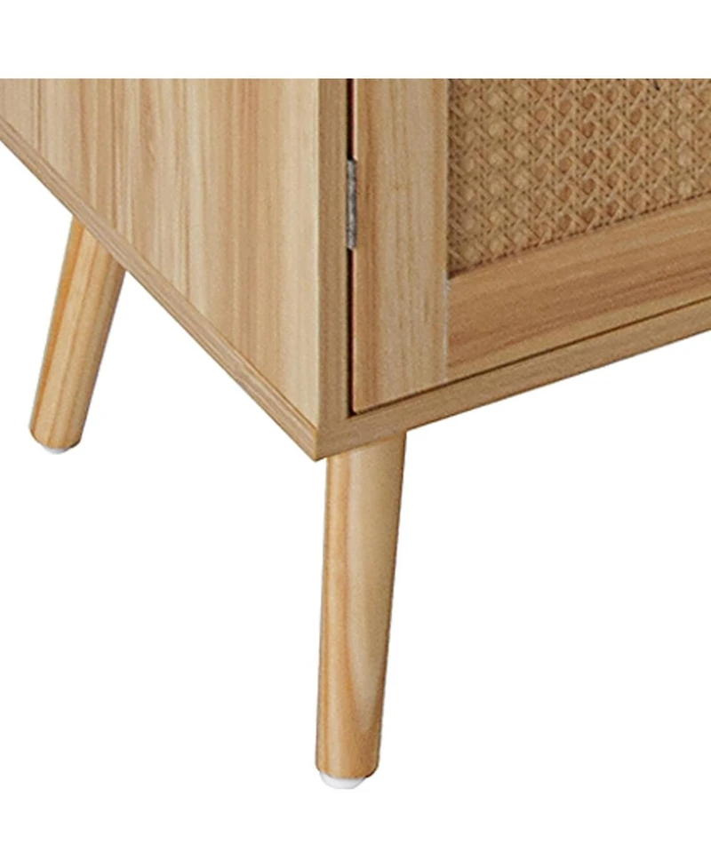 gaomon Rattan Buffet Cabinet with Storage, Farmhouse Sideboard with Adjustable Shelves and Solid Wood Feet, Beige