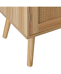 gaomon Rattan Buffet Cabinet with Storage, Farmhouse Sideboard with Adjustable Shelves and Solid Wood Feet, Beige