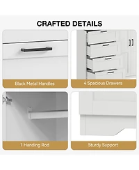 gaomon 43.3" Tall Armoire Wardrobe Closet with 4 Drawers, 2 Doors and Hanging Rod, White