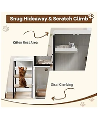 gaomon 2-in-1 Cat Litter Box Enclosure Furniture with Doors, Double Layer Cat House and Storage Cabinet