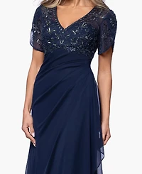 Xscape Women's Long Beaded V-Neck Ball Gown
