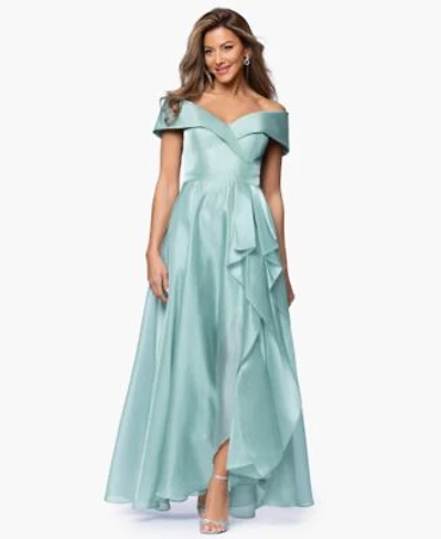 Xscape Womens Sweetheart Neck Off The Shoulder Ruffle Long Dress