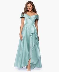 Xscape Womens Sweetheart Neck Off The Shoulder Ruffle Long Dress