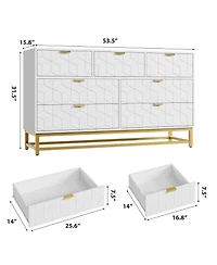 gaomon Modern Dresser for Bedroom, 53.5" Wide 7-Drawer Organizer with Golden Metal Handles and Legs, Stylish Chest of Drawers Living Room