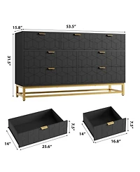 gaomon Modern Dresser for Bedroom, 53.5" Wide 7-Drawer Organizer with Golden Metal Handles and Legs, Stylish Chest of Drawers Living Room