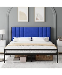 gaomon King Bed Frame, Platform Bed Frame with Velvet Headboard, Heavy Duty Metal Bed Frame with 15 Strong Slats Support